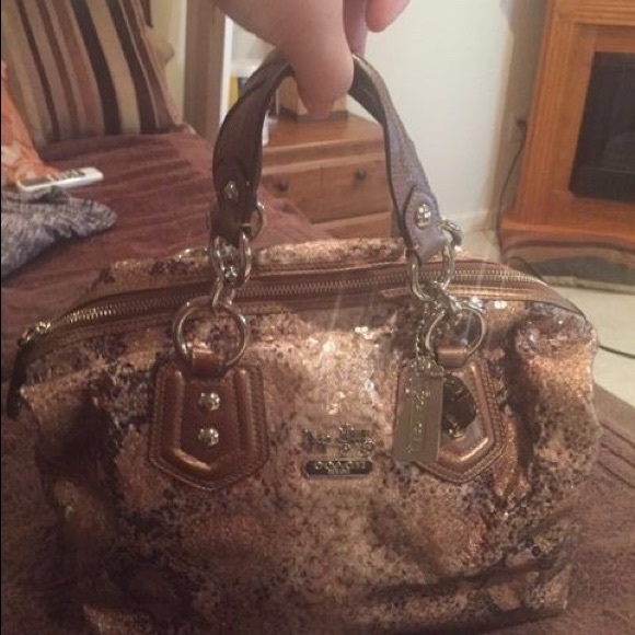 100% Authentic COACH Madison Python Print Sequins Bag - Picture 3 of 4